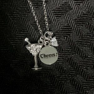 🍸3 Cheers Martini Glass Genuine CZ & Crystal Necklace by Cookie Lee